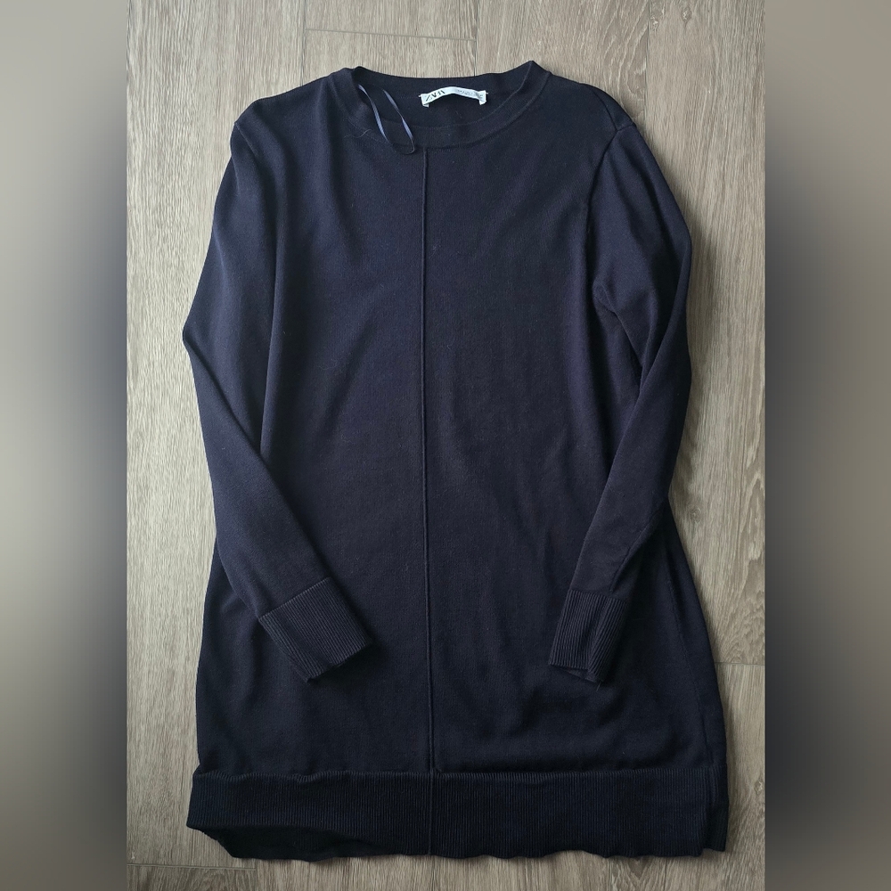 Zara Long Sleeve Navy Dress Women Large Basics Essential Work Wardrobe Classic